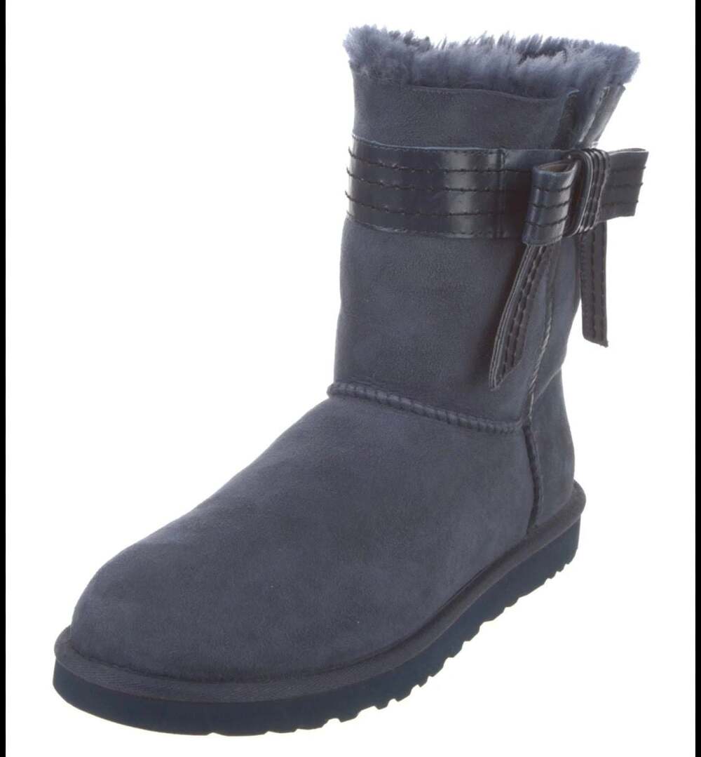 NWOT UGG Josette Midnight Blue Suede Sheepskin Boots with Leather Bows size 8
